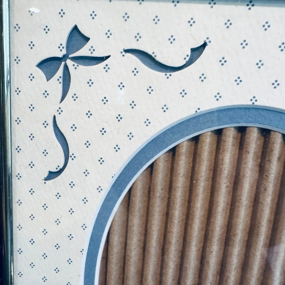 Vintage Blue White Ditsy Dot Picture Frame Oval Opening Bow Detail 8x10